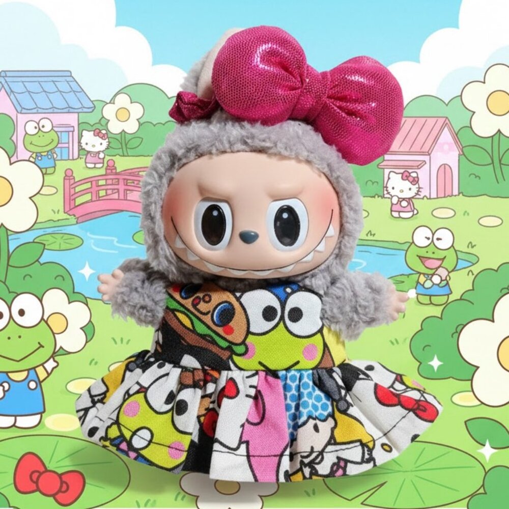 Sanrio Hello Kitty and Friends Dress and Metallic Bow Made to fit Labubu Oufit